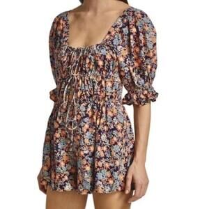 Free People Orange Multicolored Floral Show Me Love Romper - Size - Large